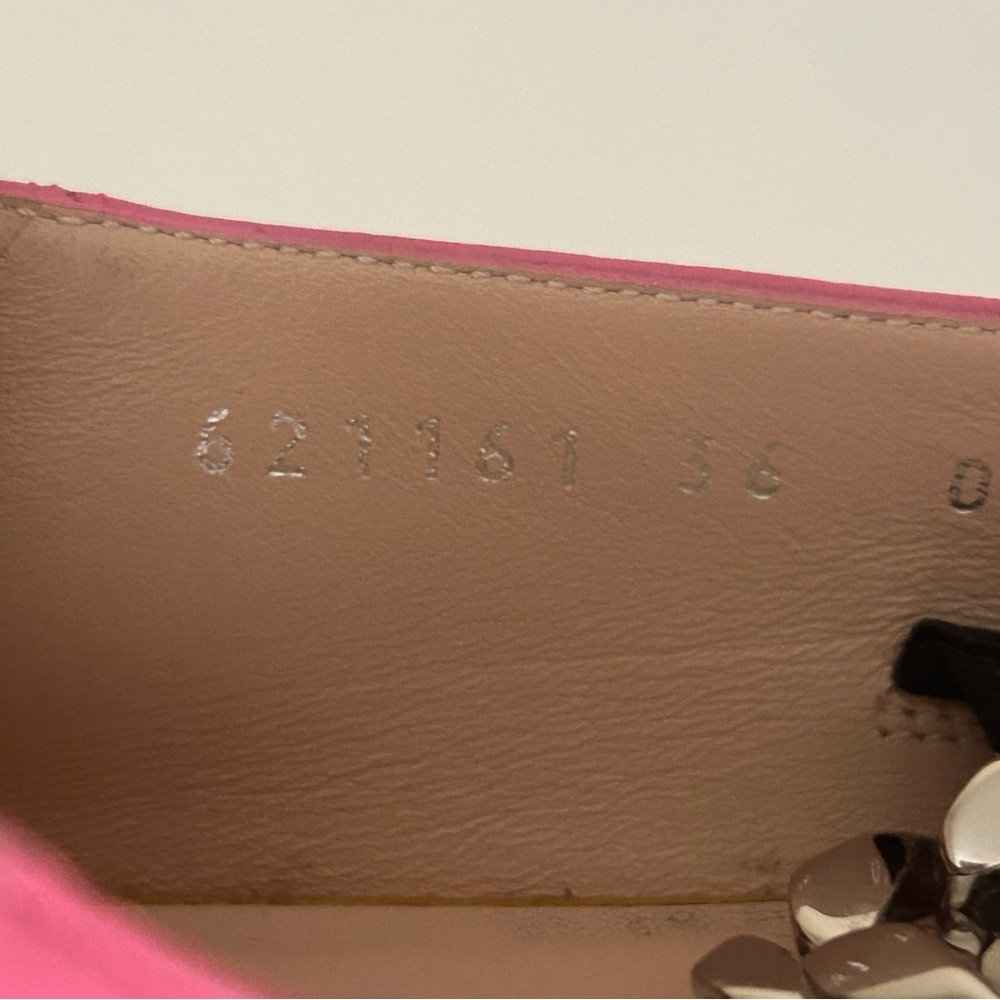 Gucci Nappa Lumiere Pink Leather Point Toe Horsebit Silver Chain Ballet Flats 36 - Picture 7 of 10